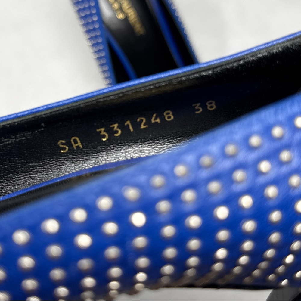 Saint Laurent Paris 80 Studded Leather Pointed Toe Stiletto Heel Pumps Blue 38 - Picture 11 of 14